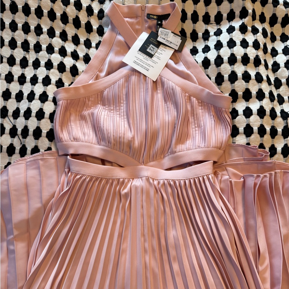 NWT Maje Pleated Pink Dress Size 38. - Picture 10 of 11